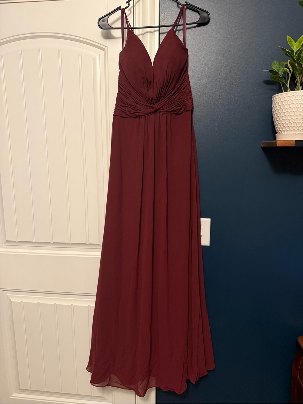 Mori Lee Burgundy V-Neck Formal Dress